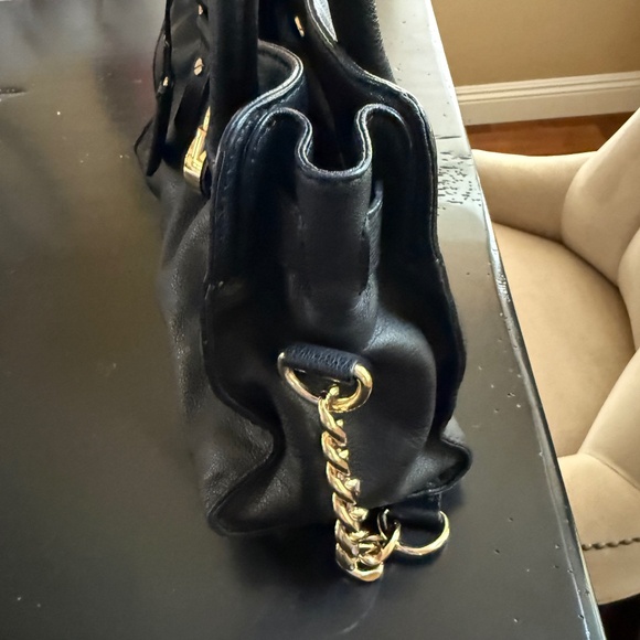 Michael Kors Lock Black/Gold Hardware Leather Satchel Shoulder Bag - Picture 4 of 11